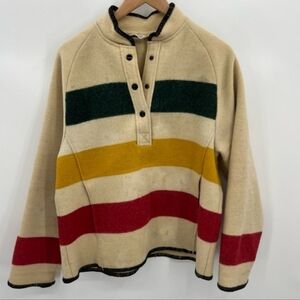 Vintage Woolrich Woman Hudson Bay Striped Pullover Snap Button Jacket